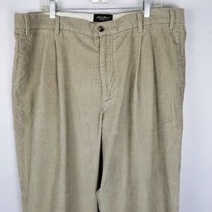 EDDIE BAUER Mens 42x33 Khaki’ Corduroy Cuffed Pants- Classic Fit